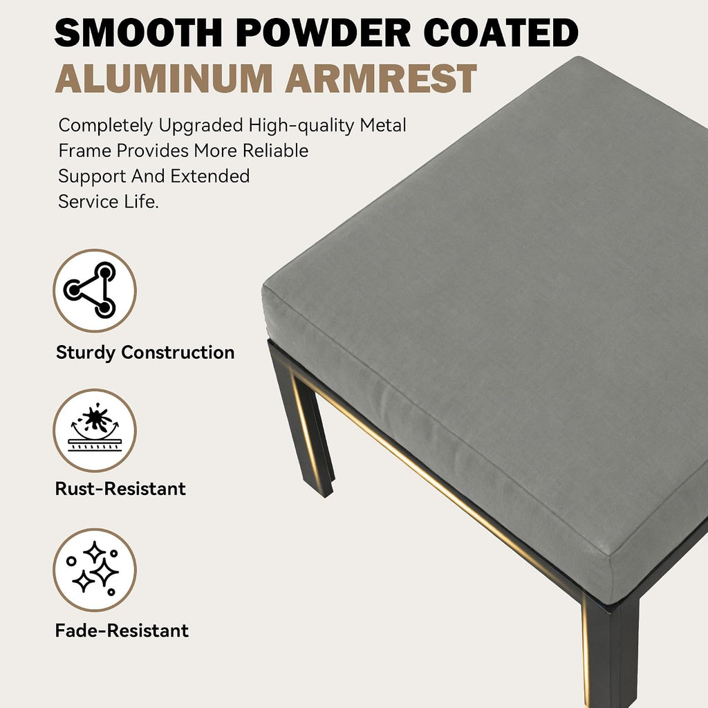 HOMREST Metal Outdoor Ottoman, 2-Piece Aluminum Footstool w/Removable Cushion, Multipurpose Footrest Stool Additional Seating, Set of 2 Outdoor Ottomans for Patio Deck (Dark Grey)