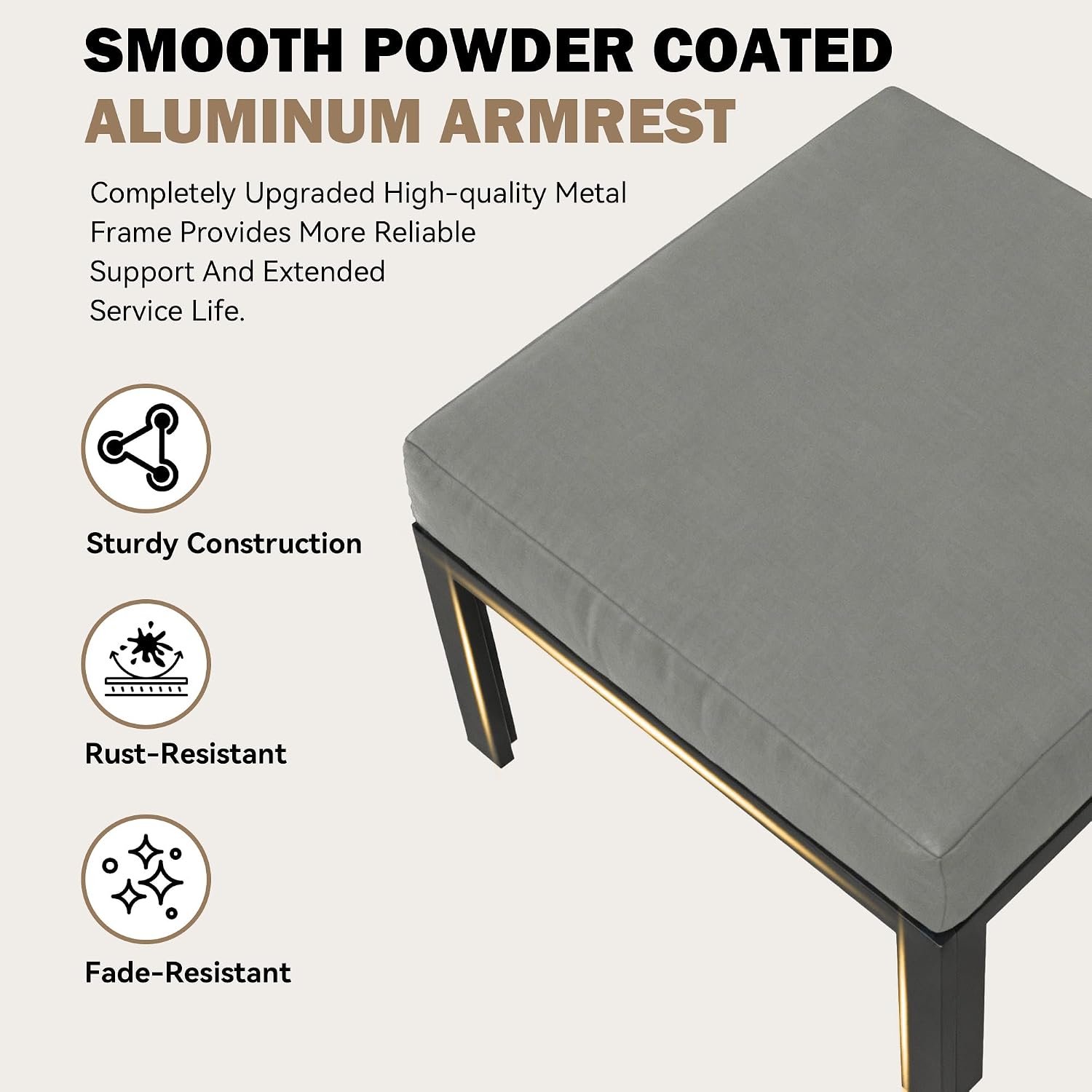 HOMREST Metal Outdoor Ottoman, 2-Piece Aluminum Footstool w/Removable Cushion, Multipurpose Footrest Stool Additional Seating, Set of 2 Outdoor Ottomans for Patio Deck (Dark Grey)
