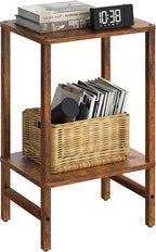 YUFAM Side Table End Table Tall Night Stand 2-Tier for Living Room Bedroom Bathroom Office Furniture Brown