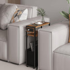 Leomonio Narrow Side Table, Slim End Tables with Fabric Basket, Skinny Table for Small Spaces, Thin Bedside Table for Living Room, Bedroom (1, Rustic Brown - Outlet)