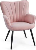 Yaheetech Accent Chair, Upholstered Armchair with Metal Legs, Pink | Linen Fabric Reading Chair, Modern and Elegant Side Chair for Living Room Bedroom Office Vanity Lounge Waiting Room