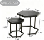 Hexagon Nesting Side Tables Set of 2, Black Marble | Space-saving hexagon nesting side tables set of 2, sturdy metal frame, waterproof MDF top, for living room bedroom