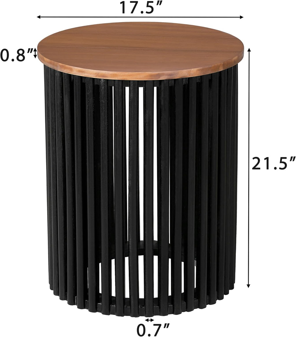 Acacia Wood Side Table,Handcrafted Industrial Accent Tables with Wooden Frame,Round Modern End Table for Living Room,Bedroom,Small Spaces,17.5" Natural+Black