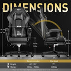 HLDIRECT Gaming Chair with Footrest, Lumbar Support & Headrest, Black&Grey | Ergonomic, 90°-135° recline, adjustable height & 360° swivel, PU leather and 45D foam, for adult gaming, work & relaxing