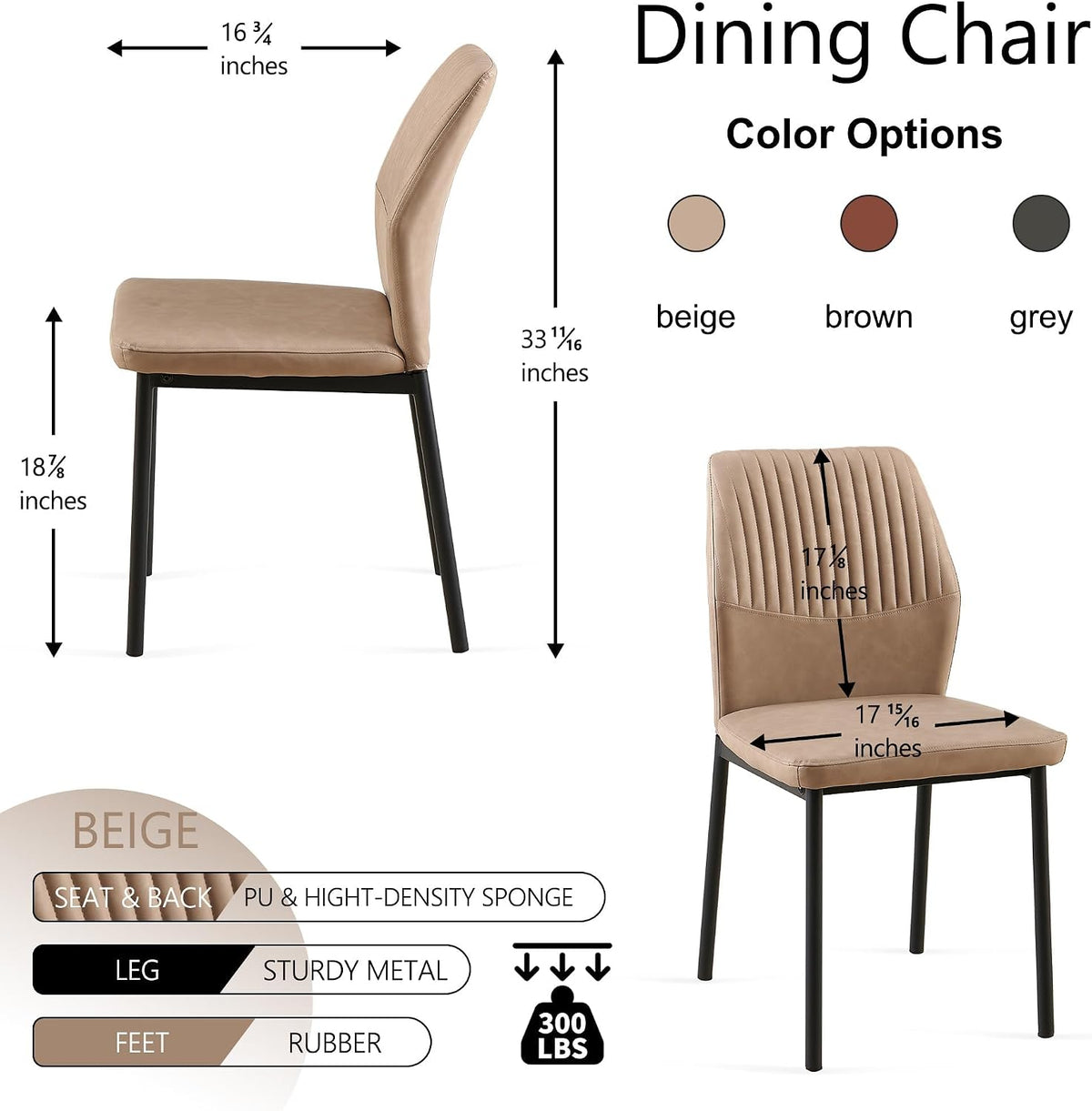Comfortable Dining Chairs Set of 4 Upholstered Faux Leather Cushion Seat | Ergonomic Design, Easy Assembly, Stain Resistant Material - Beige
