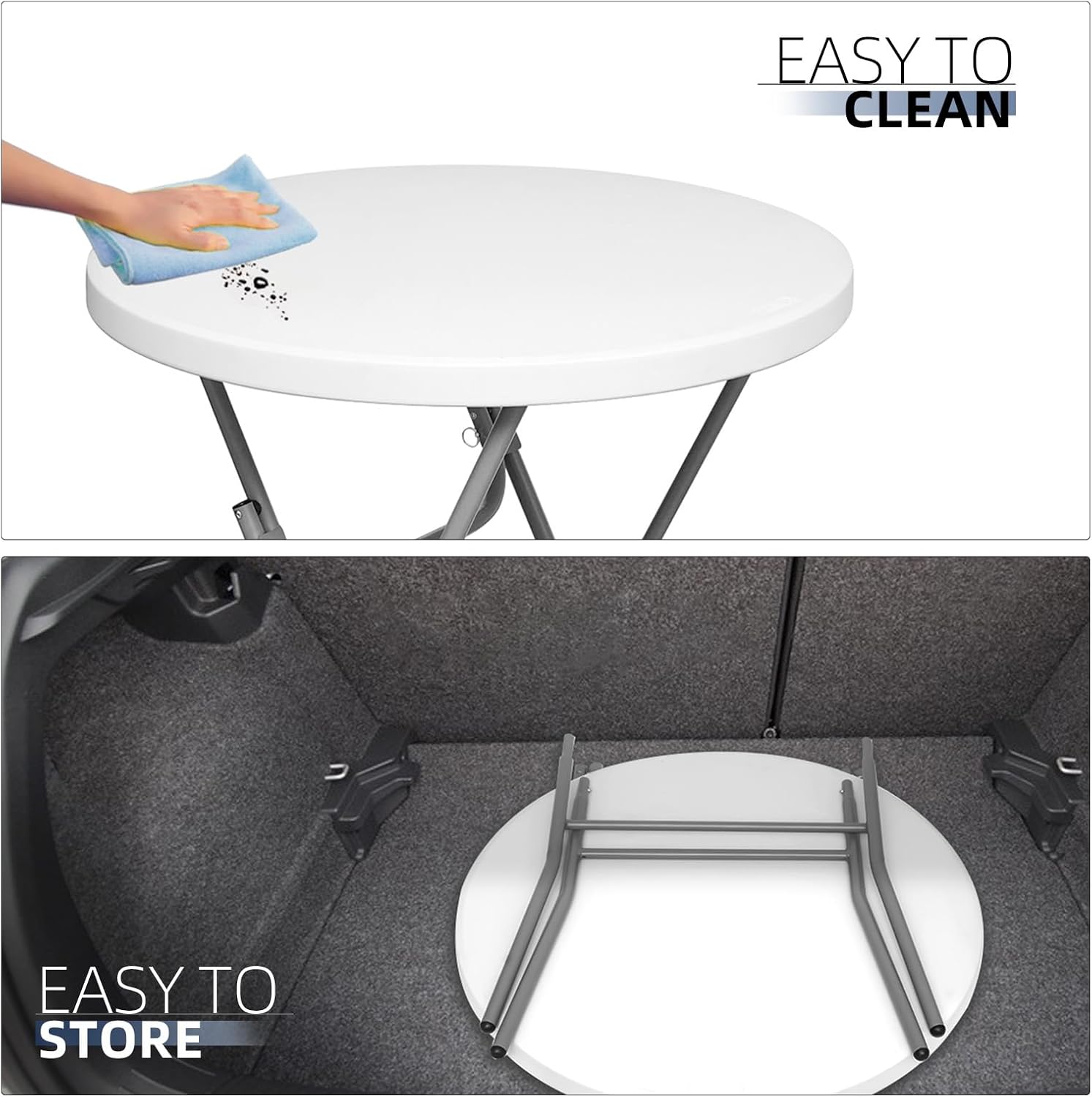 Byliable 32in Cocktail Folding Table, Round High Top Bar Table, White | Portable Foldable Design with Removable Legs, Two Folding Methods, HDPE Tabletop, Indoor Outdoor for Parties, Patio, Events