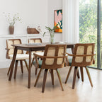 Walnut Dining Chairs - Swivel Rattan Dining Chairs with Bentwood Frame with Ergonomic Cane Back, Curved Arms, MCM Dining Chairs for Kitchen/Restaurant/Living Room/Conference (Walnut Brown, Set of 2)