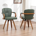 Swivel Dining Chairs Set of 2 Mid Century Modern Green Faux Leather Upholstered Kitchen Chairs with Bentwood Frame Armrests Side Chairs,Comfortable Ergonomic Wood Accent Chair No Wheels