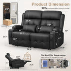 Power Reclining Loveseat with Massage & Heat,Wall Hugger Loveseat Recliner with LED Lights,USB & Type-C Ports, Ideal for RV, Home Theater and Living Room,Black,2 Seats