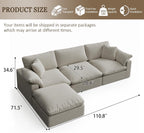 Modular Sectional Sofa Cloud Couch,Down Filled Comfy Cloud Modern Sofa,Light Beige Linen L Shape Oversized Couch Cushion Covers Removable Furniture for Living Room