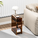 Clear Acrylic Side Table, Narrow Nightstand Bedside Table for Bedroom, Skinny Small End Table (Dark Brown, 8.7'' x 15.7'' x 21.7")