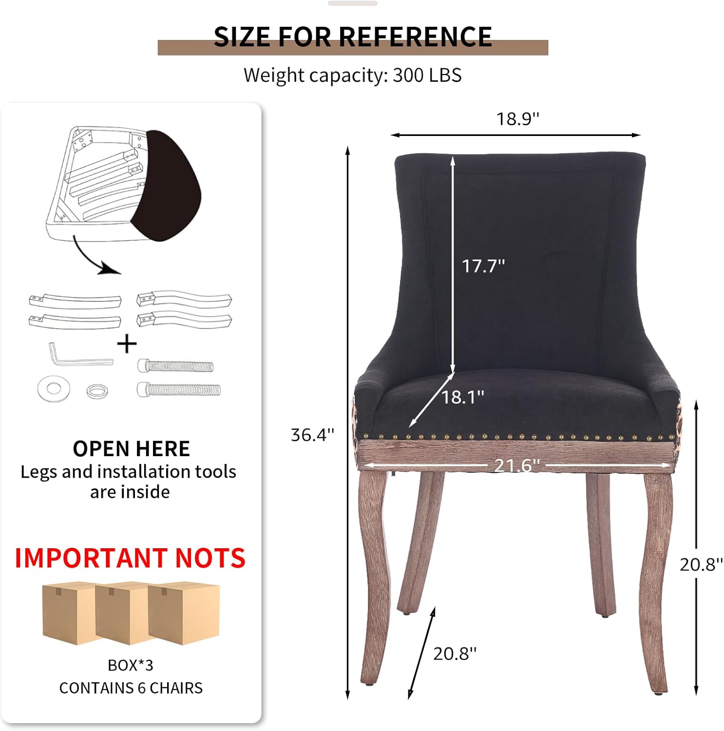 Leopard Upholstered Dining Chairs Set of 6, Animal Print Fabric Kitchen & Dining Room Chairs with Nailhead Trim, Black Leopard Pattern High Back Kitchen Chairs, Solid Wood Legs, Sillas de Comedor