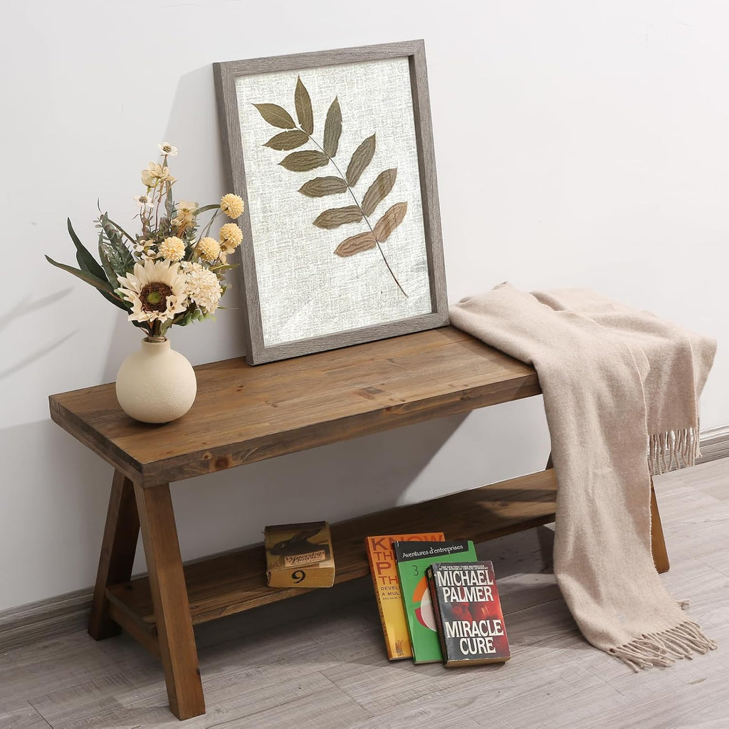 Wnutrees 43" Farmhouse Solid Wood Bench, Rustic Indoor Storage Bench | Entryway Seat for Living Room, End of Bed, Hallway, Original Natural Wood Finish, Sturdy Construction