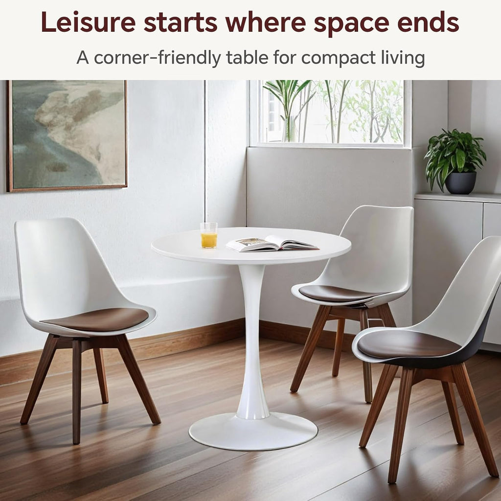 27.5" Tulip Round Dining Table with Metal Pedestal White | Mid-Century Modern Circle Table for 2-4 People for Small Kitchen Living Room, Cafe, Bistro