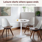 27.5" Tulip Round Dining Table with Metal Pedestal White | Mid-Century Modern Circle Table for 2-4 People for Small Kitchen Living Room, Cafe, Bistro