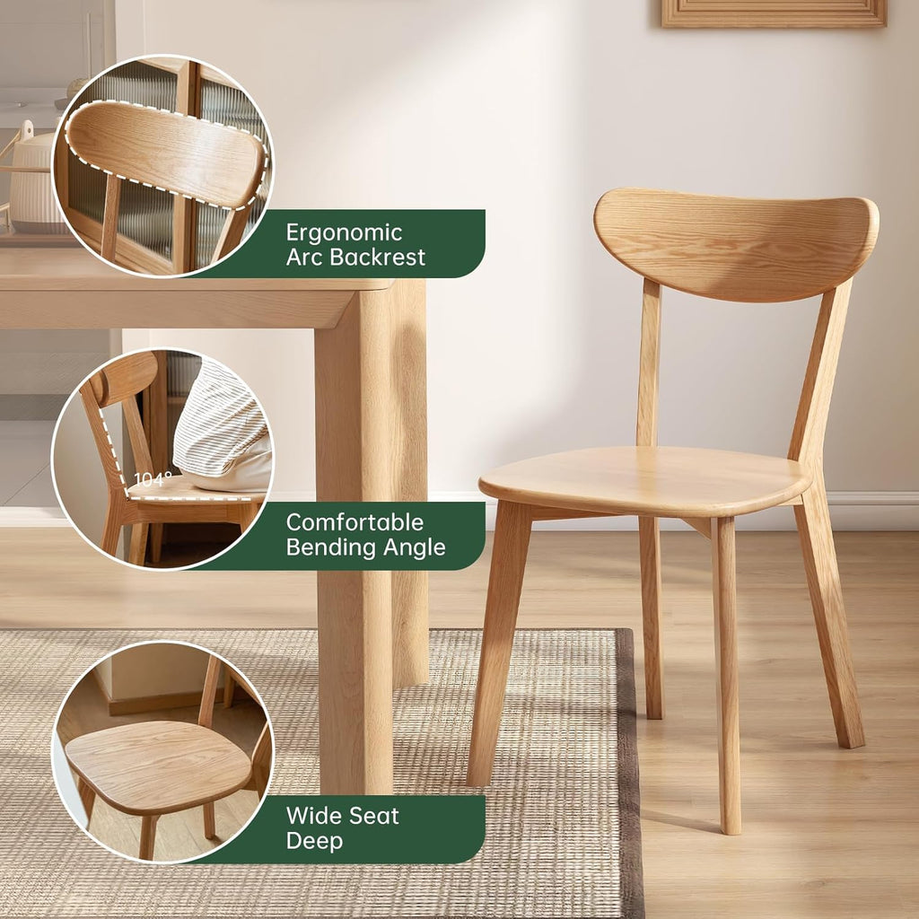 Dining Chairs, Kitchen Chairs, 100% Oak Solid Wood Modern Chair with Curved Backrest Kitchen & Dining Room Chairs Modern Chair for Living Room (Walnut, 6 Pack)