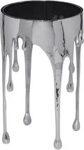 TUP THE URBAN PORT Capri Side End Table, 24.75 Inch Round Glass Top, Silver Finish, Melting Drip Design Base, Modern Glam Accent Table for Living Room, Bedroom and Home Decor Display