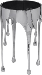 TUP THE URBAN PORT Capri Side End Table, 24.75 Inch Round Glass Top, Silver Finish, Melting Drip Design Base, Modern Glam Accent Table for Living Room, Bedroom and Home Decor Display