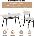 5-Piece Dining Table Set for 4, Modern Kitchen Table with 4 Boucle Chairs, Rectangular Dining Table with Storage Shelf & Marble Tabletop, Beige Home Dining Furniture for Small Space, Beige+White