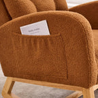 Accent Rocking Chair with Footrest High Back Rubber Wood Rocking Legs Bedroom Living Space (Caramel + Teddy + Foam)