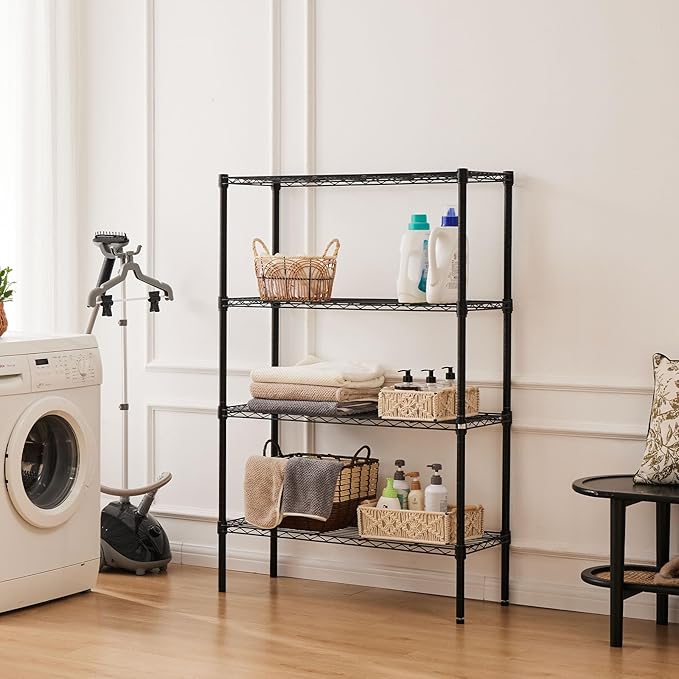 Sweetcrispy 4-Shelf Storage Shelving Unit, Adjustable Metal Wire Racks Heavy Duty Standing Shelf Organizer for Kitchen, Closet, Pantry, Garage, Bathroom, Laundry (13.8" D x 35.4" W x 54" H)