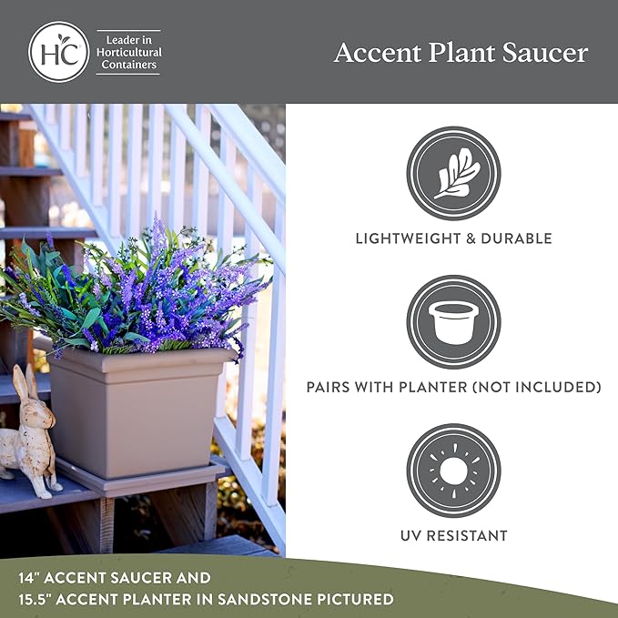 The HC Companies 14 Inch Accent Square Plant Saucer, Lightweight UV-Resistant Plastic Outdoor & Indoor Flower Pot Tray, 2-Pack Plant Pot Trays for Garden & Home Decor, Evergreen