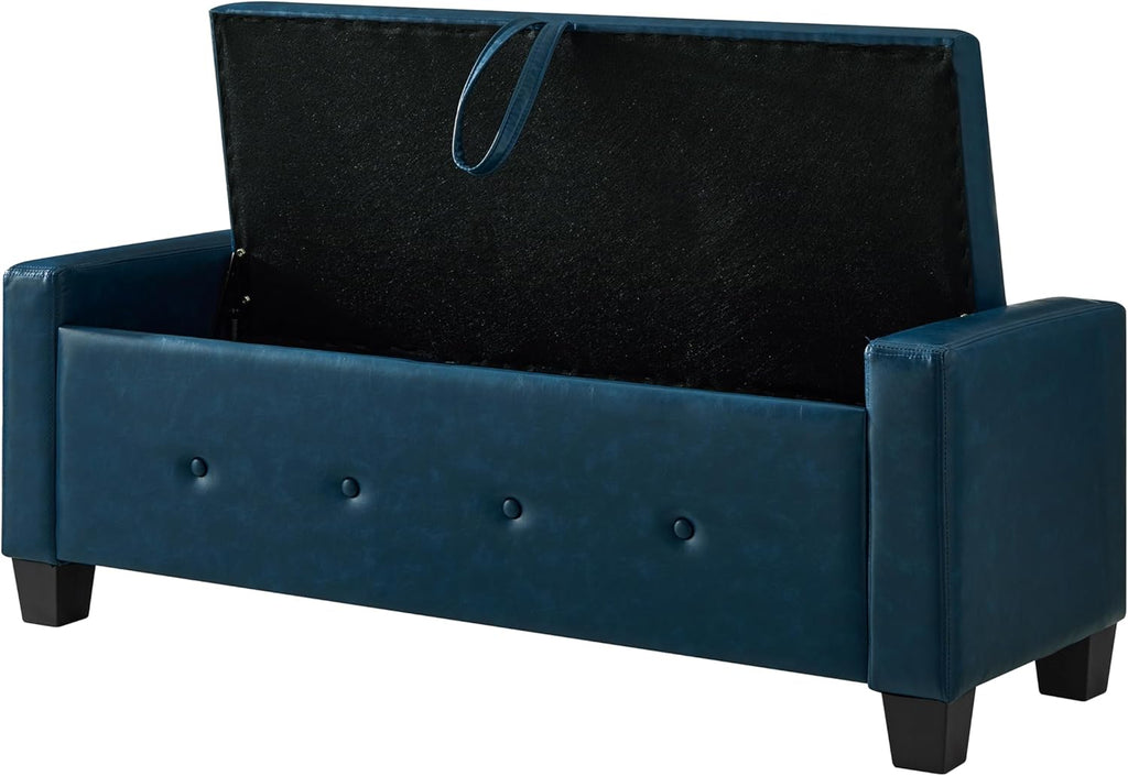 Storage Bench for Bedroom – Upholstered Tufted Ottoman Bench with Legs, 48" Faux Leather Ottoman with Storage with Safety Hinge, End of Bed Benchs for Bedroom Living Room Entryway