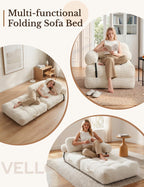 Folding Sofa Bed, L-Shaped Couch Back Support and Arm Pillow Futon | Convertible Sofa Bed for Living Room/Guest Use/Home Office, Foldable Couch for Adults, Beige