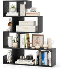 Tangkula S-Shaped Bookshelf, 5-Tier Modern Geometric Stepped Bookcase with Anti-Tipping Kits, Freestanding Corner Ladder Display Rack for Living Room Home Office (1, Black)