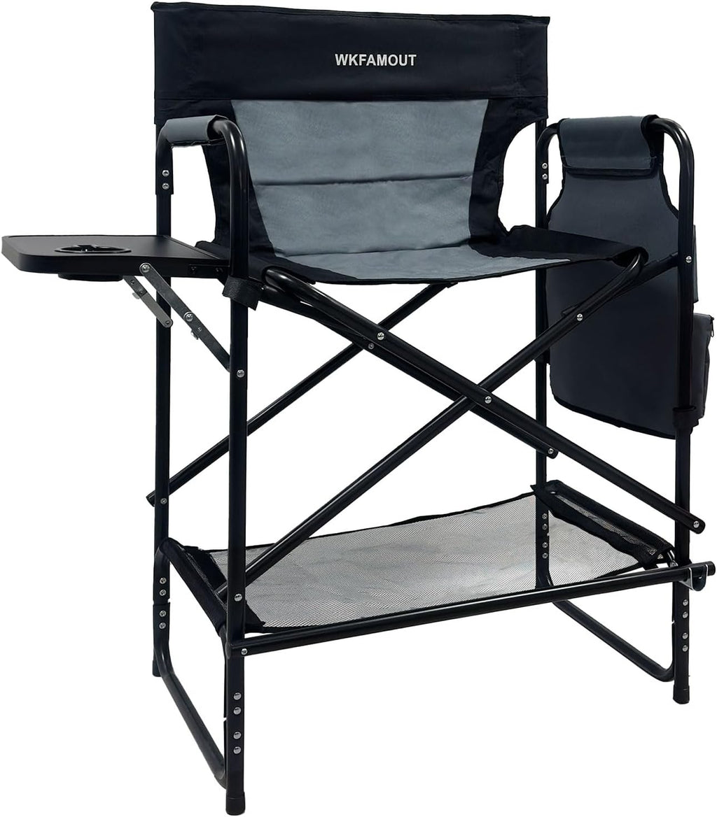 27" Tall Camping Director Chair Oversized with Side Table, Heavy Duty Folding Lawn Chair Outdoor for Makeup Artist, Sports Event, Supports 330LBS