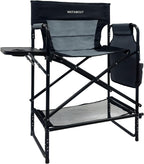 27" Tall Camping Director Chair Oversized with Side Table, Heavy Duty Folding Lawn Chair Outdoor for Makeup Artist, Sports Event, Supports 330LBS