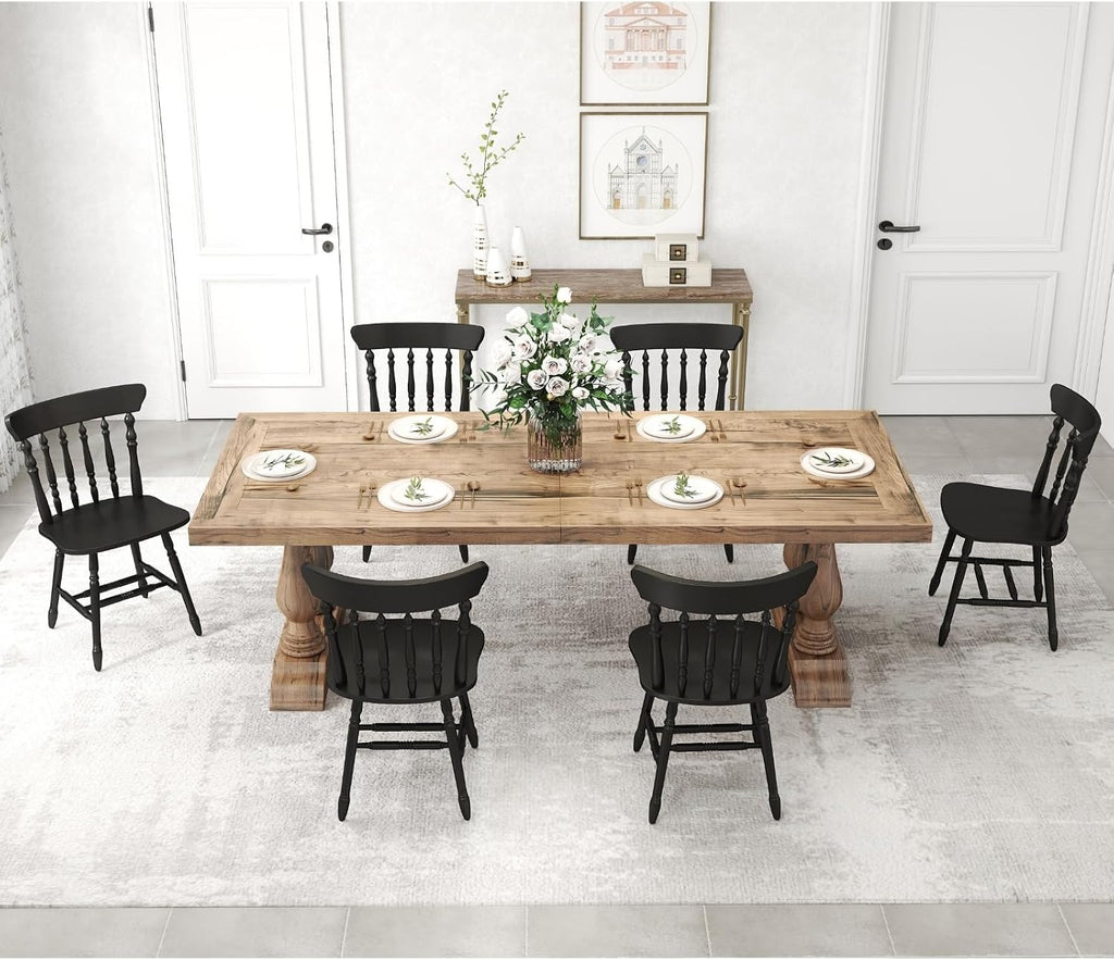 chairus Vintage Black Dining Chairs Set of 6, Farmhouse Windsor Wooden Dining Room Chairs with Turned Spindle Back & Legs, Traditional Colonial Armless Side Kitchen Chairs