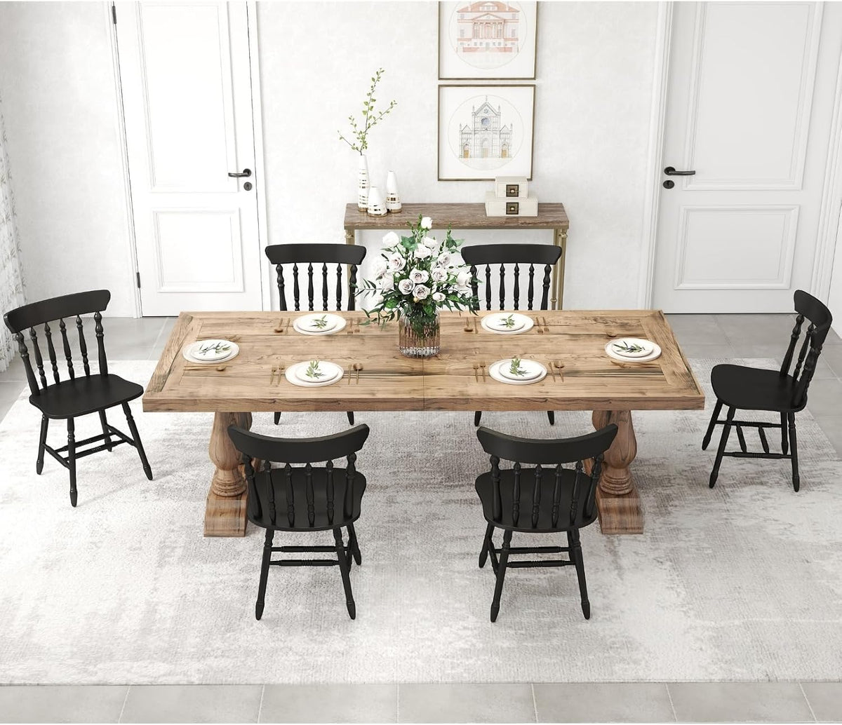 chairus Vintage Black Dining Chairs Set of 6, Farmhouse Windsor Wooden Dining Room Chairs with Turned Spindle Back & Legs, Traditional Colonial Armless Side Kitchen Chairs