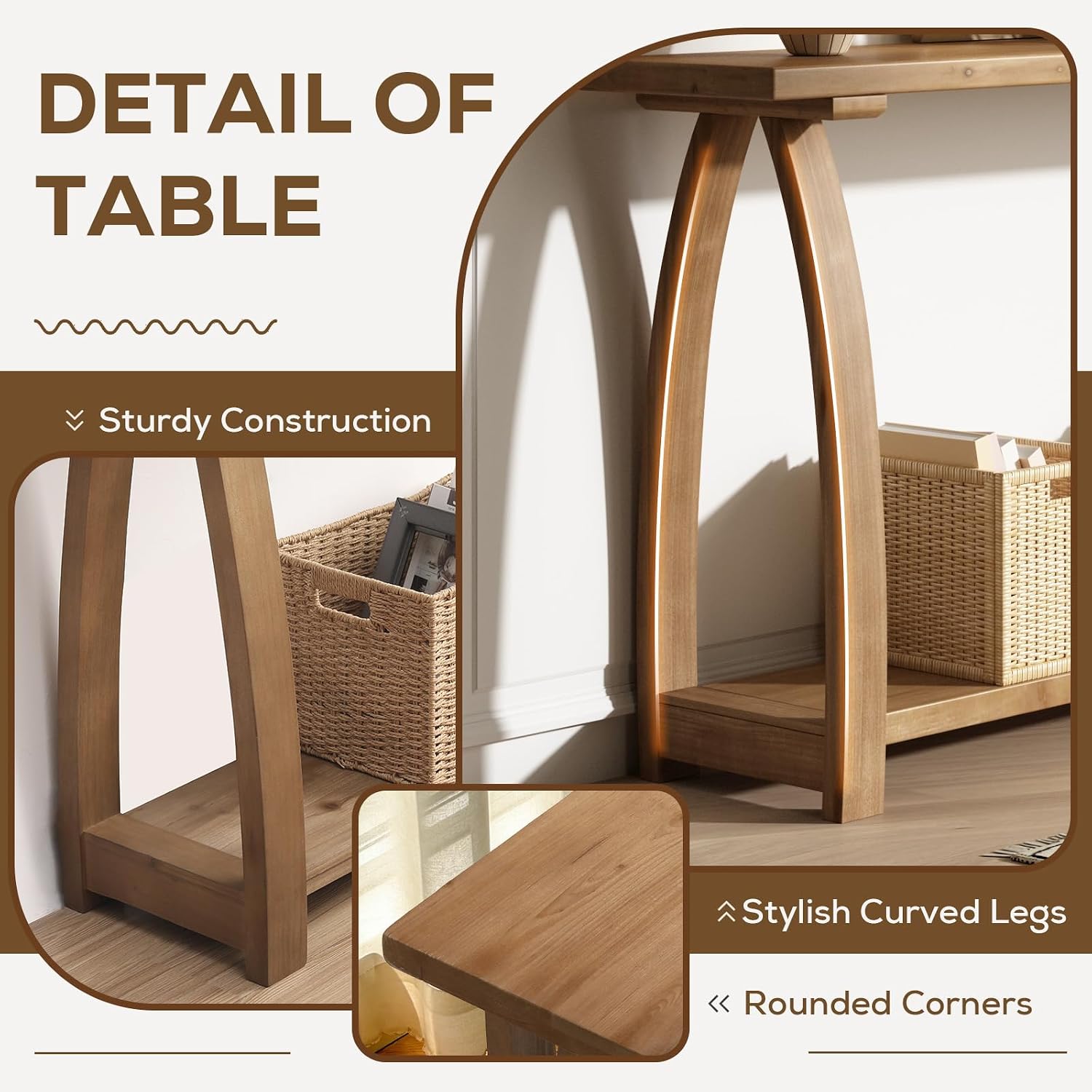 HOKYHOKY Solid Wood Console Table, 63" Long Farmhouse Entryway Tables Narrow Behind Couch Table with A-Shaped Curved Legs, Rustic Skinny Sofa Tables for Living Room, Hallway or Foyer