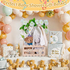 efluky Wooden Baby Shower Crate Closet with Handle,Storage Basket,Baby Clothes Hangers, Newborn Boy Girl Welcome Gift Basket | baby shower gift Safe Smooth Wooden Build Customizable DIY Decor Space