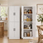Kitchen Pantry Storage Cabinet, 68" Tall White Food Pantry Cabinet with Doors and Adjustable Shelves, Freestanding Farmhouse Storage Cabinet for Kitchen, Dining Room, Bathroom, Laundry Room (White)