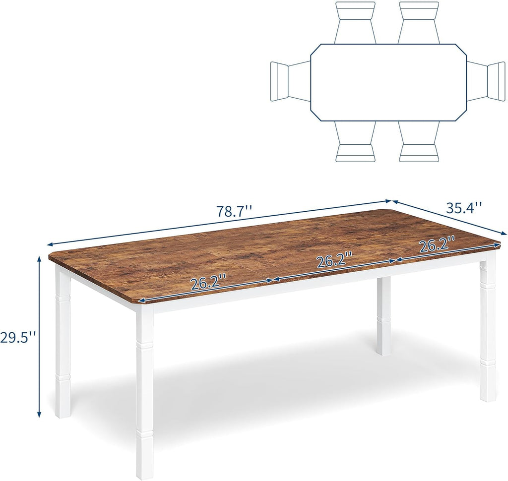 79" Large Industrial Dining Table for 6-8 People Rectangular Wood Kitchen Table with Heavy Duty Metal Legs,Writing Desk, Chamfer Design,for Farmhouse,Kitchen, Dining Room, Living Room
