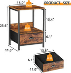Furologee Rustic Brown Industrial Style Nightstand with Drawer, 15.7" L x 15.7" W x 21.7" H