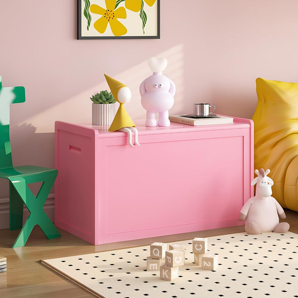 Storage Chest, Entryway Storage Bench with 2 Safety Hinges, Storage Trunk with Flip-Top, Chest Box Organizer for Entryway, Bedroom, Living Room, Easy Assembly, Pink