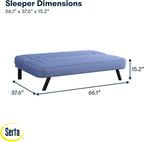 Serta Fairwood 66.1" Convertible Futon Sofa, Short Twin Size, Modern Boho, Dream Coil Comfort, Fingerguard Pinch Point Protection, Soft Woven Polyester Fabric, Blue