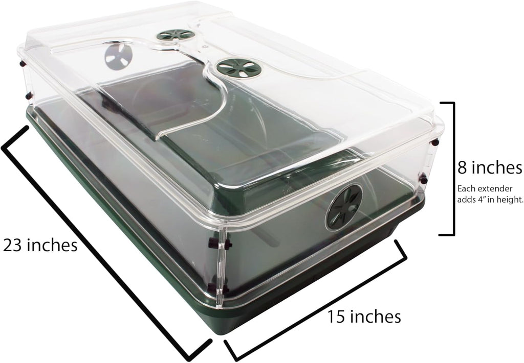 EarlyGrow 24" x 15" x 12.75" Domed Propagator with 2 Height Extenders and Locking Clip Set, Green