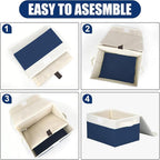 Small 8 Quart Linen Fabric Foldable Storage Bin Cube Organizer Basket with Lid & Handles, Collapsible Decorative Box Container for Home, Dorm, Closet (Navy Blue & White, 10"x8"x6", 6-Pack)