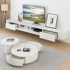 Floating TV Stand,47-118" Wall Mounted TV Shelf, Floating TV Consolewith Flip-Down Doors & Drawers, Modern TV Media Console Center Large Storage TV Stand (White-Led, 47.24")