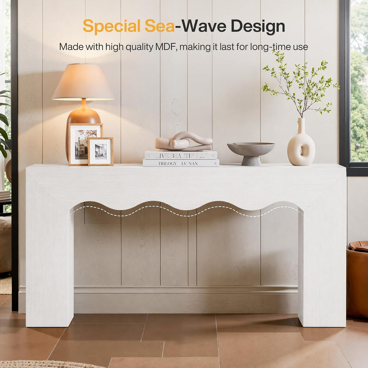 Tribesigns 63" Farmhouse Console Table with Wavy Edge | Wooden Couch Table Behind Sofa with Storage; Long Entryway Sofa Station; Narrow Hallway Stand for Entryway, Living Room