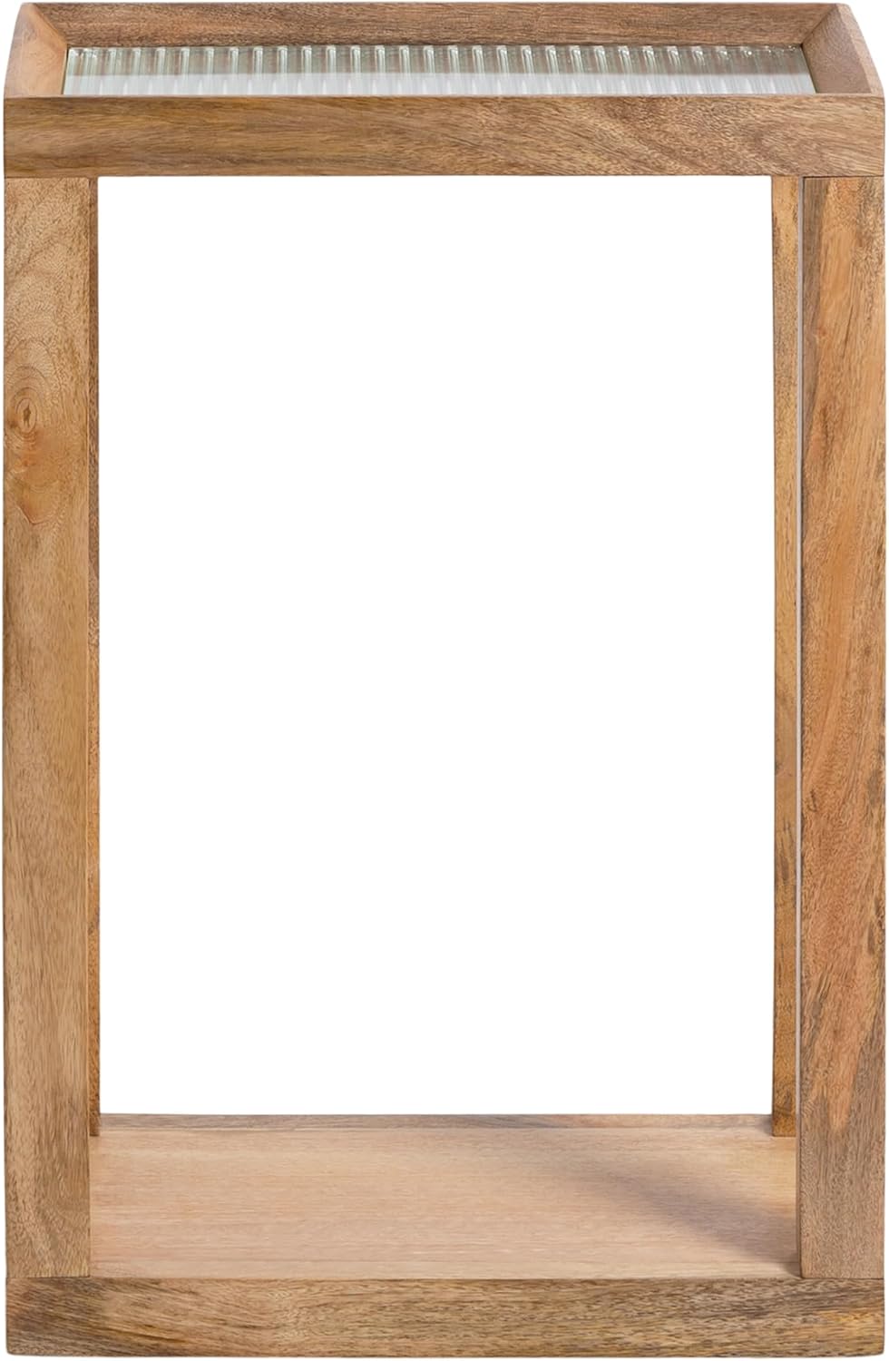 Kate and Laurel Keating Modern Rectangle Mango Wood End Table, 16 x 10 x 24, Clear Glass and Natural Wood, Decorative Contemporary Ribbed Glass Side Table for Bedroom Nightstand or Living Room Accent