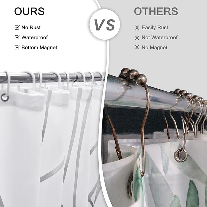 Punkray Ombre Grey Shower Curtain for Bathroom with Hooks Shower Curtain Set Stripe Bath Curtains Decorative White Shower Curtains Water Repellent Washable, 72 x 72