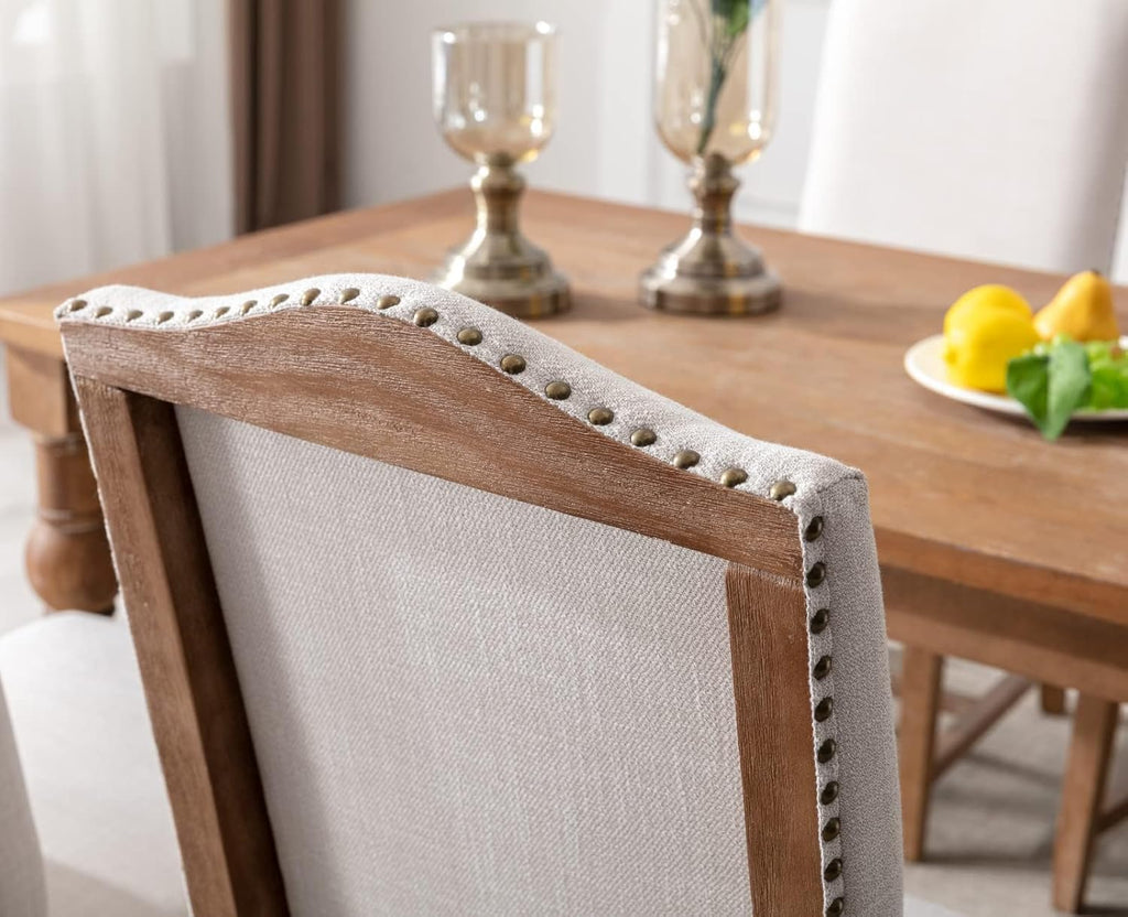 CIMOTA Mid Century Modern Dining Chairs Set of 6, Farmhouse Upholstered Dining Room Chairs Comfortable Kitchen Side Chairs with High Back/Natural Solid Wood Frame, Linen Beige