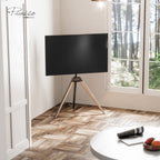 FITUEYES Corner TV Stand for 32-65 Inch TV with Height Adjustable, Oak | Tripod Easel TV Stand with Swivel, Modern Floor Mount for Bedroom Living Room, Made of beech wood, Picasso Series