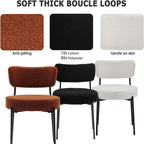 Boucle Dining Chair Set of 2, Mid Century Modern Upholstered Kitchen Chairs with Curved Backrest & Black Metal Legs, Round Dining Room Chairs, White