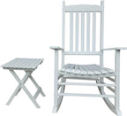 Rocking Rocker - S001WT White Wood Porch Rocker with Side Table - Set of 2